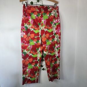 Kathy Ireland Red Floral Print Crop Pants